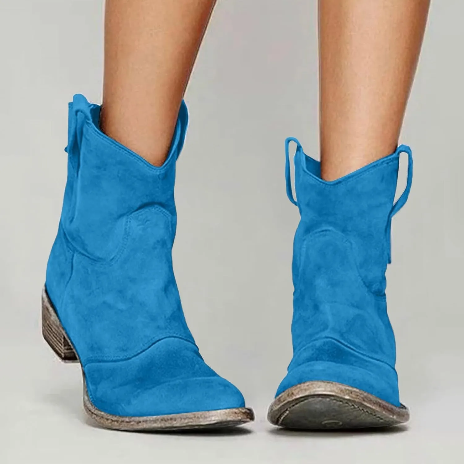 Cowboy Boots for Women Cowgirl Low Heel Chunky Stacked Winter Fall Booties Slouchy Western Wide Mid Calf Pointed Toe Shoes