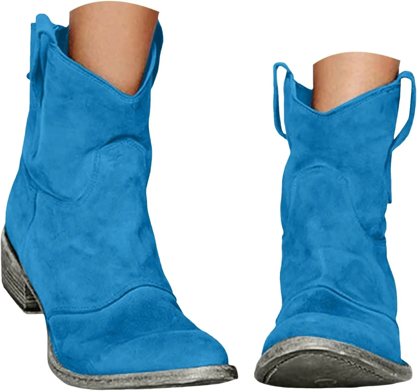 Cowboy Boots for Women Cowgirl Low Heel Chunky Stacked Winter Fall Booties Slouchy Western Wide Mid Calf Pointed Toe Shoes