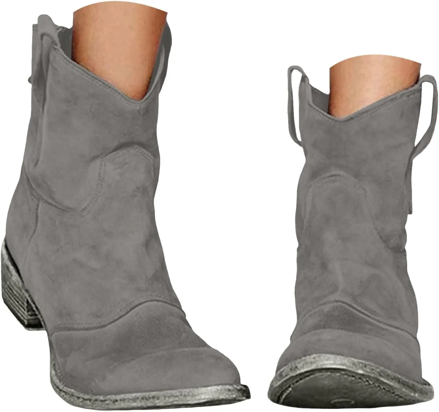 Cowboy Boots for Women Cowgirl Low Heel Chunky Stacked Winter Fall Booties Slouchy Western Wide Mid Calf Pointed Toe Shoes