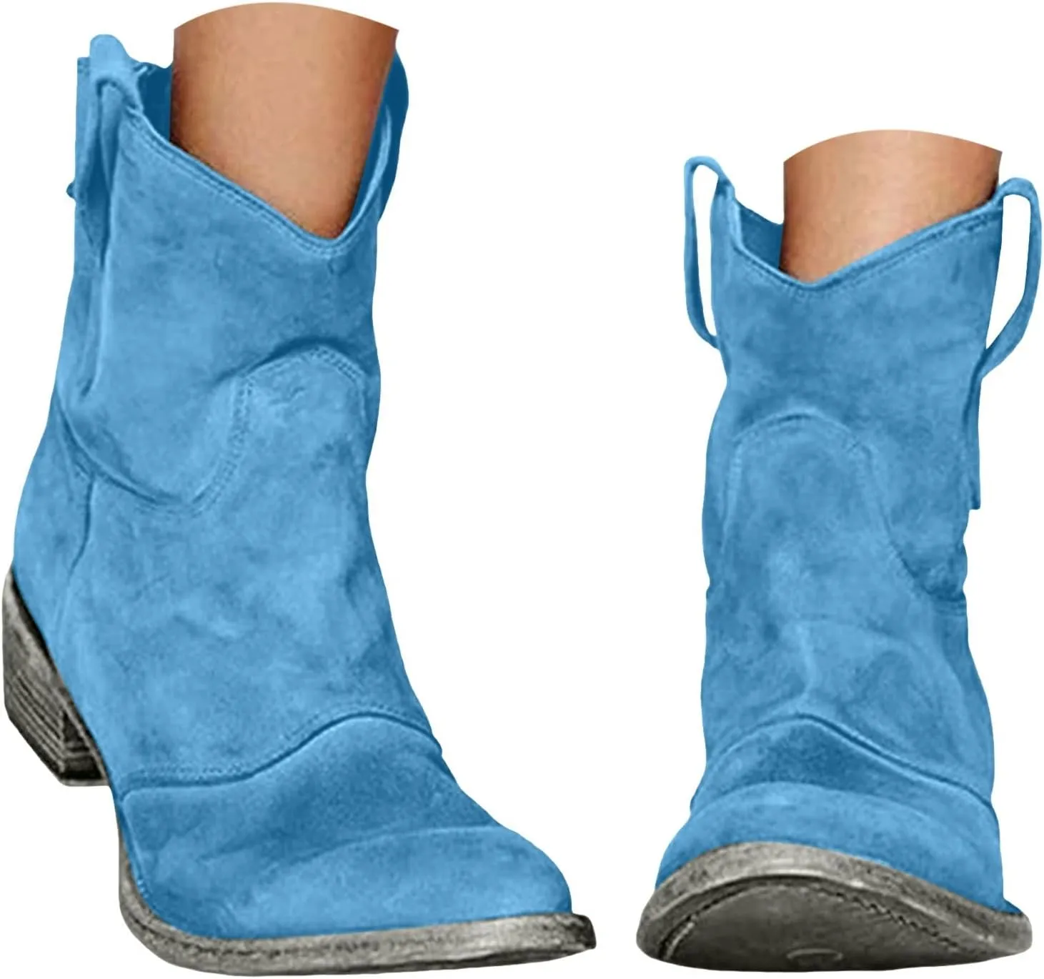 Cowboy Boots for Women Cowgirl Low Heel Chunky Stacked Winter Fall Booties Slouchy Western Wide Mid Calf Pointed Toe Shoes