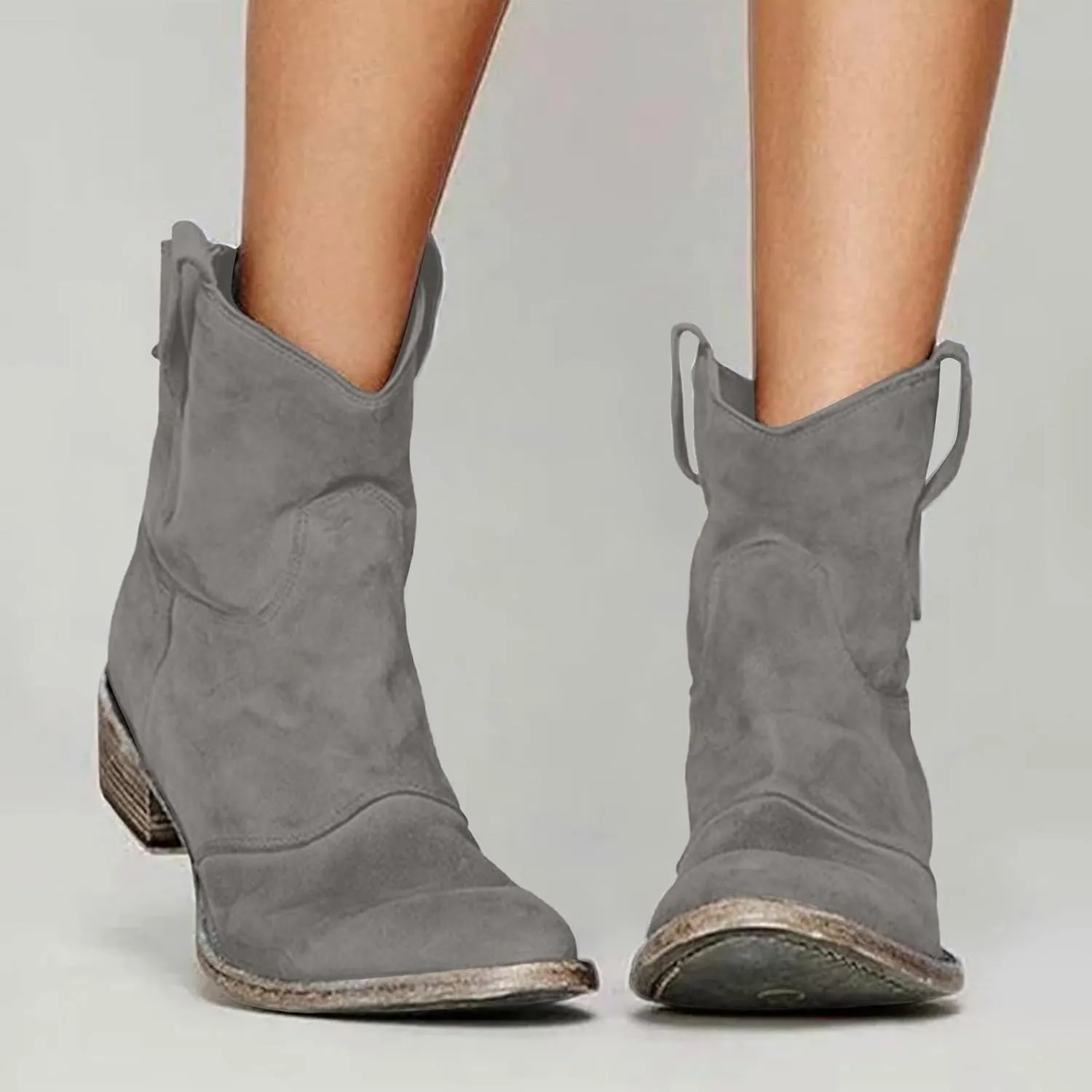 Cowboy Boots for Women Cowgirl Low Heel Chunky Stacked Winter Fall Booties Slouchy Western Wide Mid Calf Pointed Toe Shoes