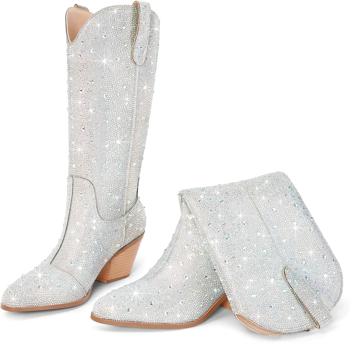 Cowgirl Ankle Boots Cowboy Boots for Women Western Booties Rhinestone Chunky Heel Fashion Comfortable Side Zipper