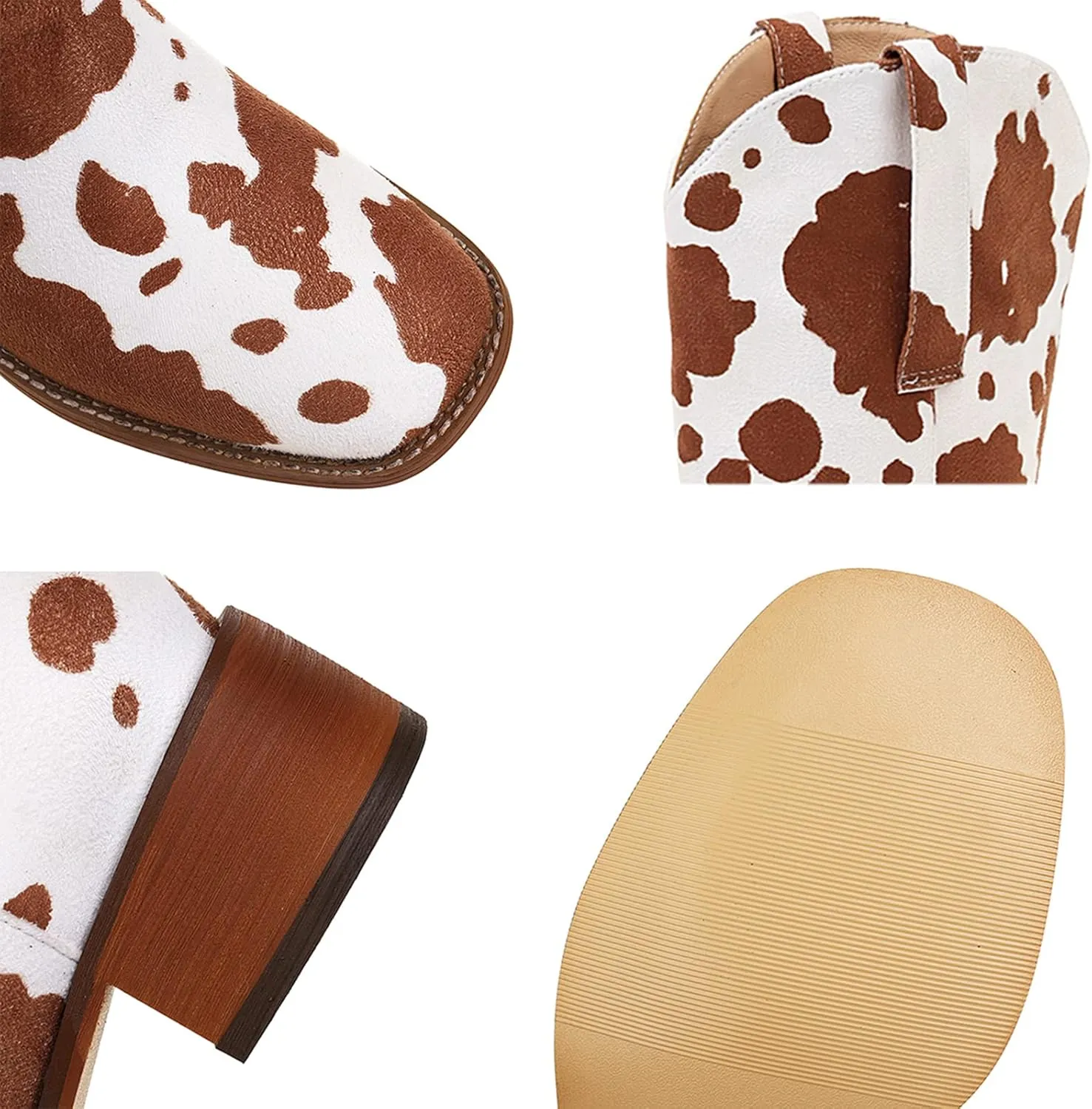 Cozivwaiy Women Mid Calf Cowboy Boots Chunky Heel Half Boots Cow Print Western Boots Plus size (US 4-12.5)