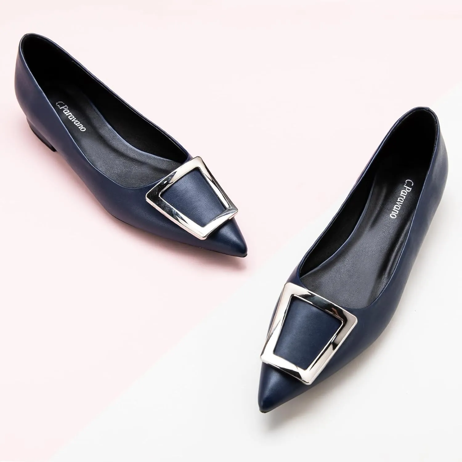 C.Paravano Flats Shoes for Women Pointed Toe Flats Dressy Flats Ballet Flats Shoes Patent Leather Shoes Comfortable Slip On Flat