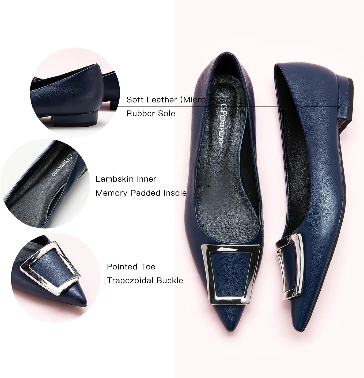 C.Paravano Flats Shoes for Women Pointed Toe Flats Dressy Flats Ballet Flats Shoes Patent Leather Shoes Comfortable Slip On Flat