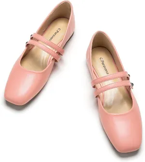 C.Paravano Mary Jane Shoes for Women | Women's Square Toe Flats | Comfortable Leather Mary Jane Flats | Slip On Dressy Ballet Flat | Walking Pink Shoes for Casual Work & Wedding (Size 8.5,Pink)