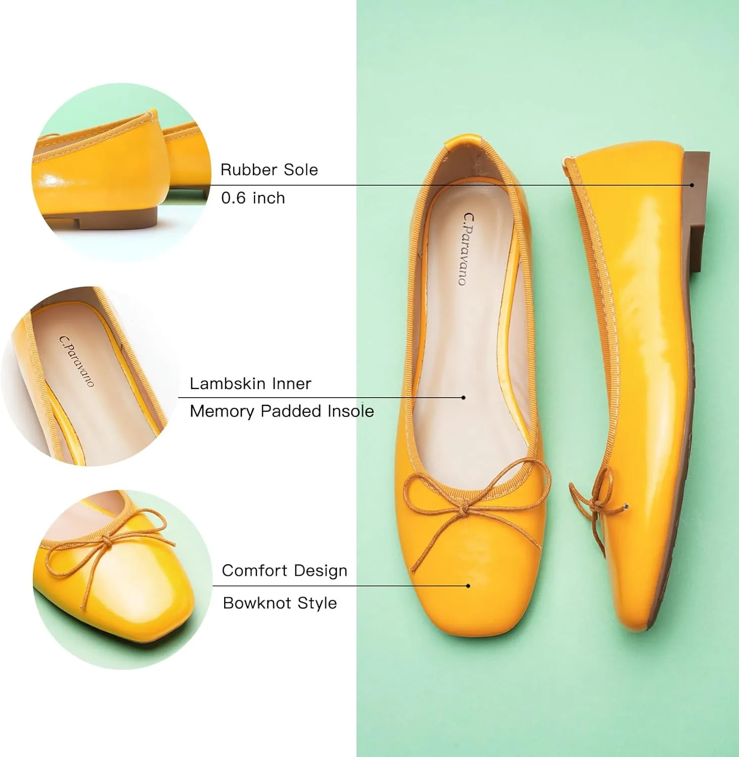 C.Paravano Women's Ballet Flats, Comfortable Slip On Round Toe Flat Shoes, Casual Walking Shoes for Women, Slip-On Bow Dressy Flats for Work Office & Wedding Party