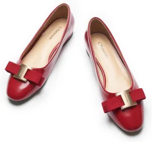 C.Paravano Women's Ballet Flats | Round Toe Bow Accent Shoes with Metallic Buckle | Soft Leather Slip-Ons for Work Commute, Office & Date Nights，Evening Events, Business Travel & Dating