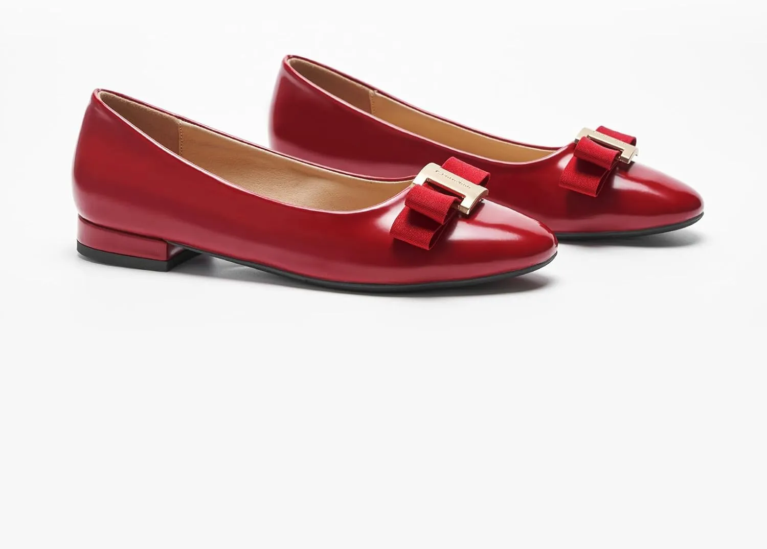 C.Paravano Women's Ballet Flats | Round Toe Bow Accent Shoes with Metallic Buckle | Soft Leather Slip-Ons for Work Commute, Office & Date Nights，Evening Events, Business Travel & Dating