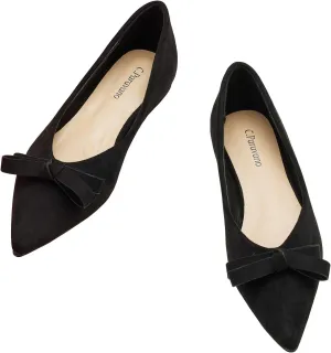 C.Paravano Women’s Flats I Ballet Flats for Women I Pointed Toe Flats I Black Flats I Women’s Pumps I Flat Shoes for Women I Slip on Shoes Ballet Flats (Size 8, Black Bow-Knot)