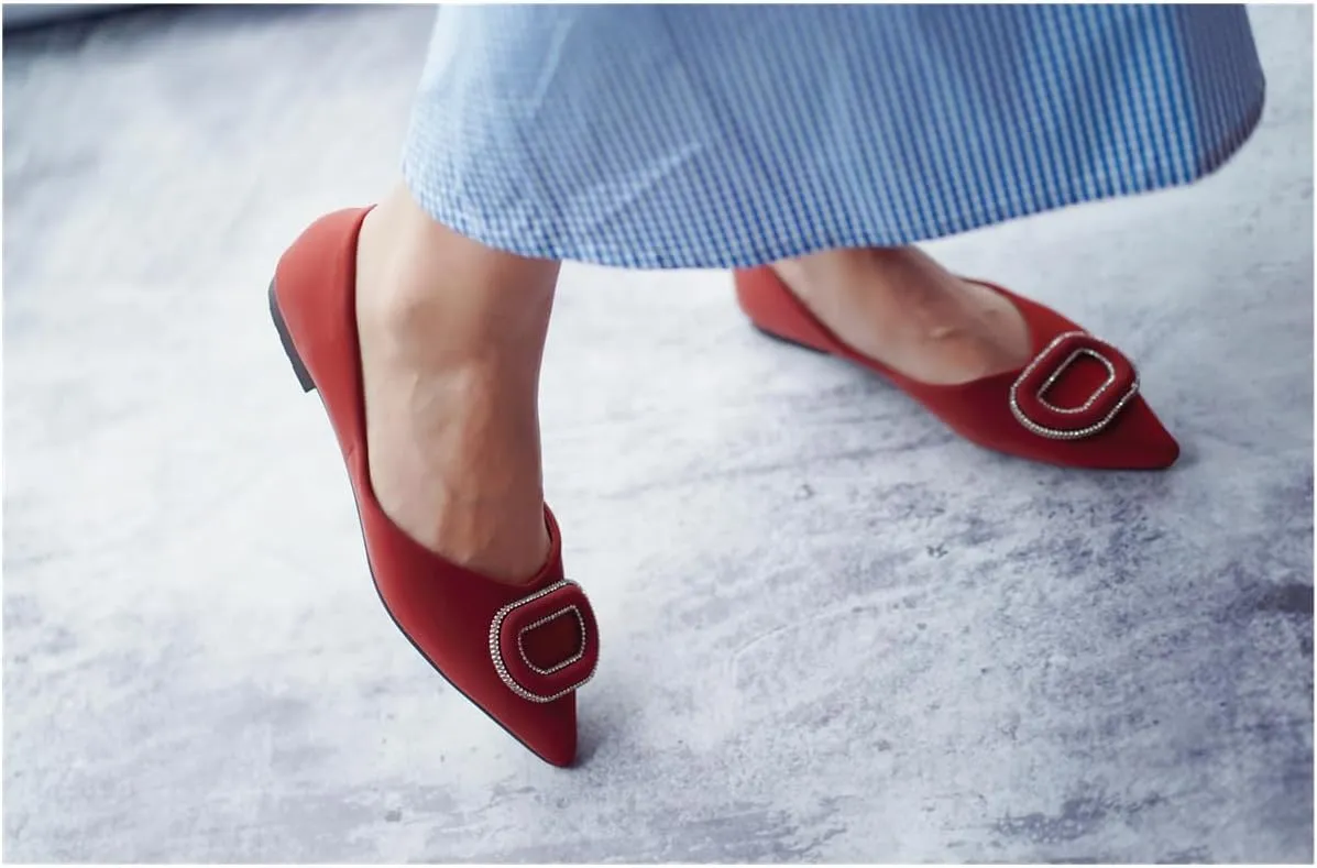 C.Paravano Women's Flats Pointed Toe Flats for Women Designer Ballet Flats Leather Flats Shoes for Women Dressy Casual Work Office Party Shoes