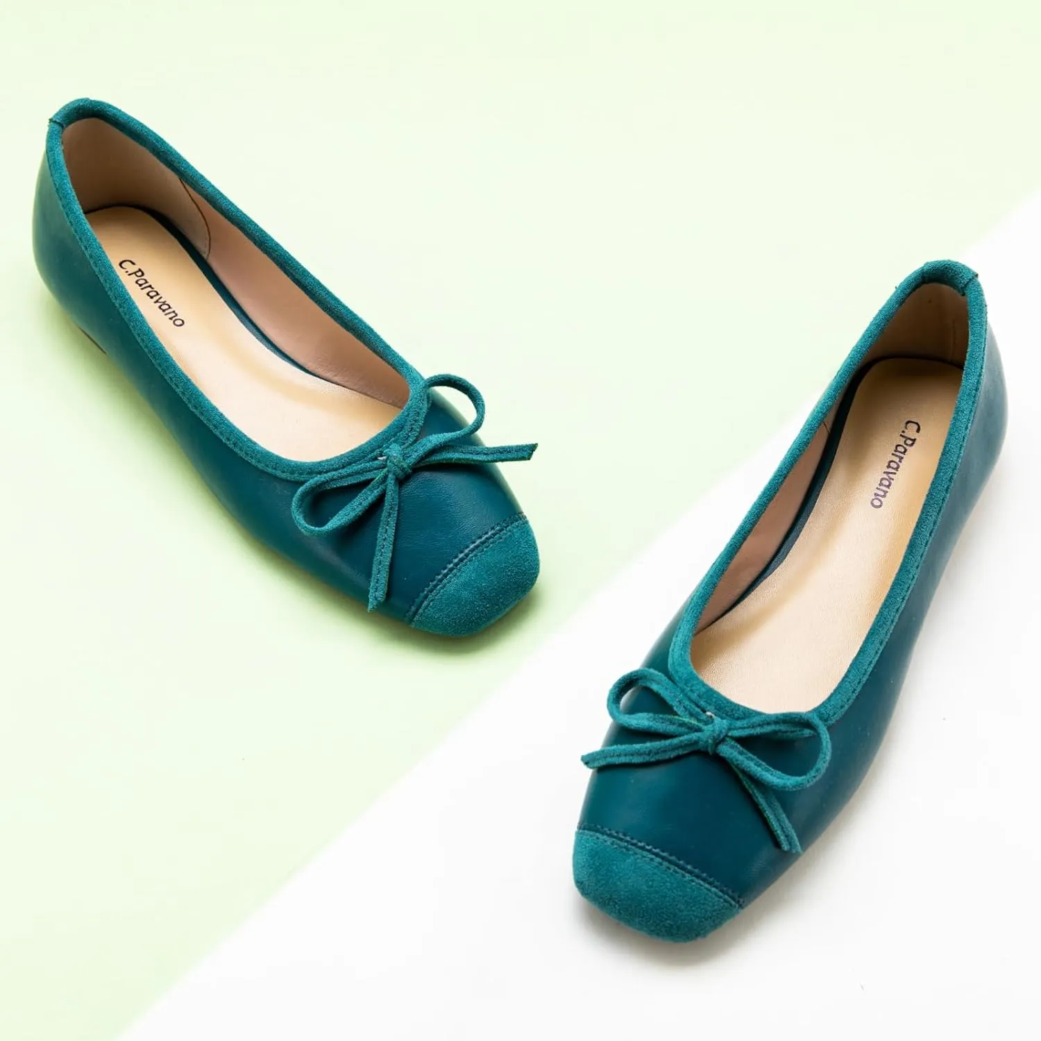 C.Paravano Women's Flats with Bowknot | Casual Slip On Dress Shoes | Comfortable Square Toe Shoes | Women Ballet Flats for Wedding Work Office Business