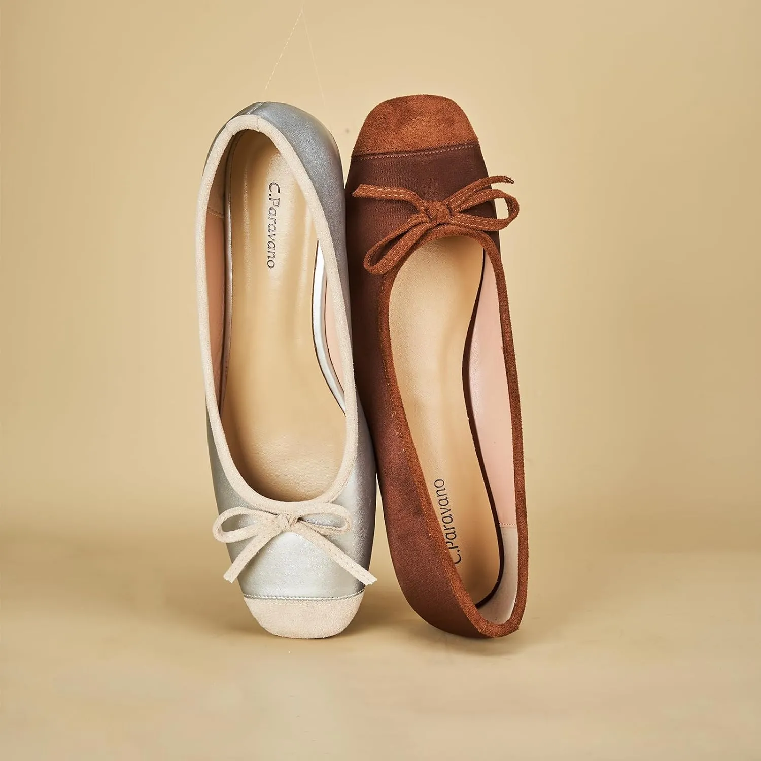 C.Paravano Women's Flats with Bowknot | Casual Slip On Dress Shoes | Comfortable Square Toe Shoes | Women Ballet Flats for Wedding Work Office Business