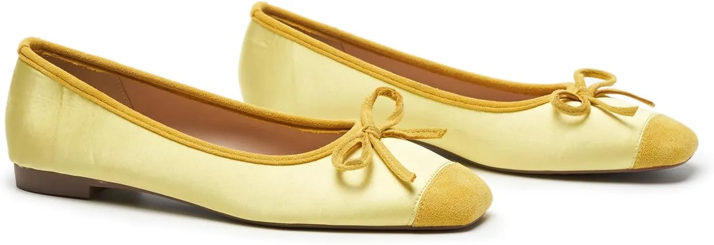 C.Paravano Women's Flats with Bowknot | Casual Slip On Dress Shoes | Comfortable Square Toe Shoes | Women Ballet Flats for Wedding Work Office Business