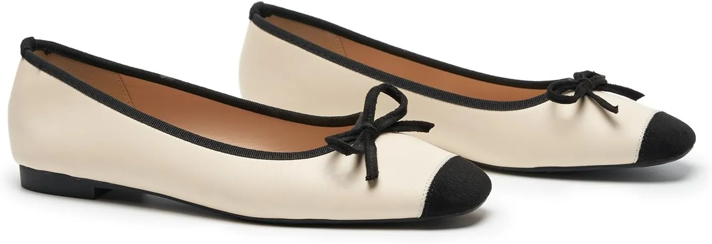 C.Paravano Women's Flats with Bowknot | Casual Slip On Dress Shoes | Comfortable Square Toe Shoes | Women Ballet Flats for Wedding Work Office Business