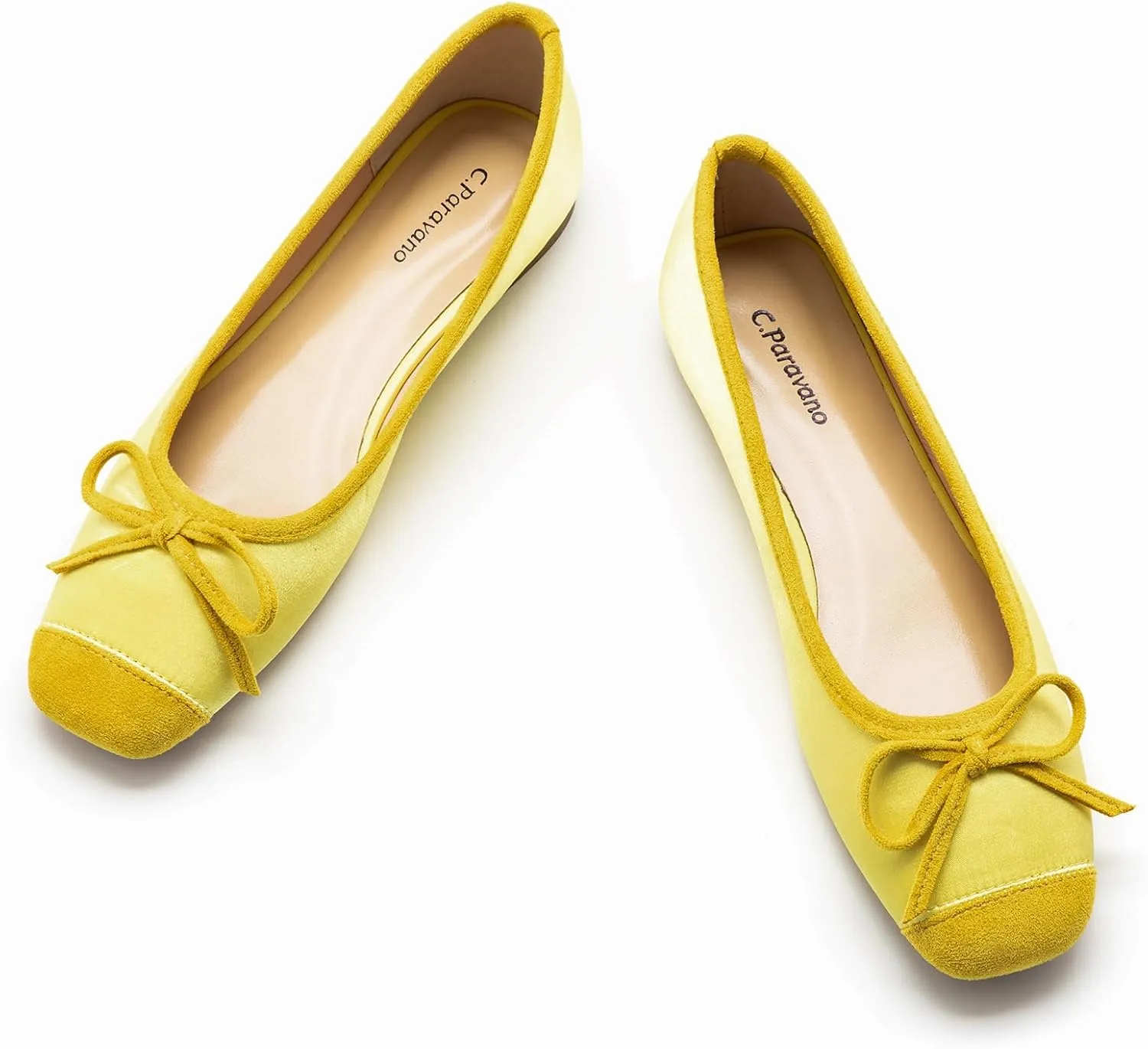 C.Paravano Women's Flats with Bowknot | Casual Slip On Dress Shoes | Comfortable Square Toe Shoes | Women Ballet Flats for Wedding Work Office Business