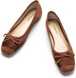 C.Paravano Women's Flats with Bowknot | Casual Slip On Dress Shoes | Comfortable Square Toe Shoes | Women Ballet Flats for Wedding Work Office Business