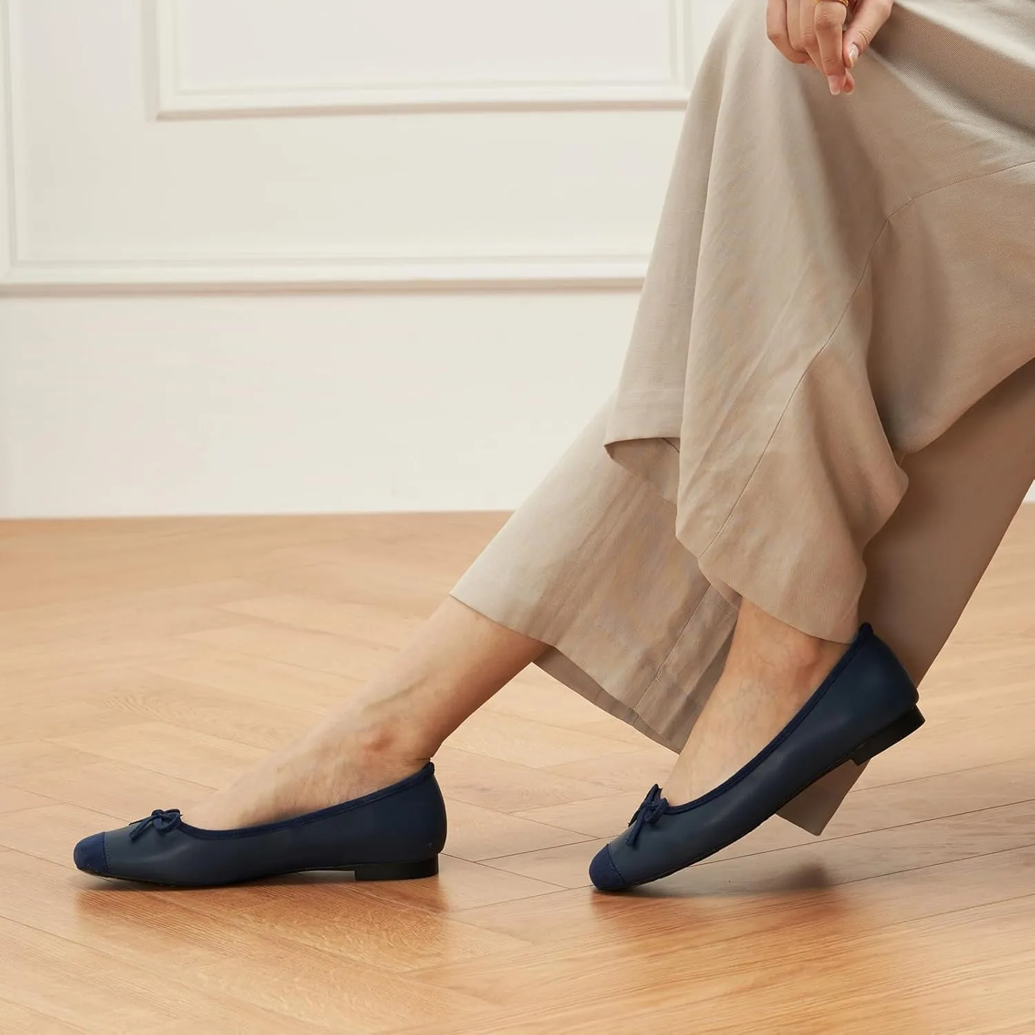 C.Paravano Women's Flats with Bowknot | Casual Slip On Dress Shoes | Comfortable Square Toe Shoes | Women Ballet Flats for Wedding Work Office Business