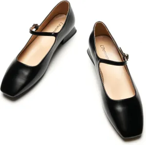 C.Paravano Women's Mary Jane Flats Adjustable Strap & Square Toe | Memory Foam Comfort | Perfect for Office, Weddings, Travel