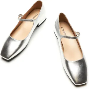 C.Paravano Women's Mary Jane Flats Adjustable Strap & Square Toe | Memory Foam Comfort | Perfect for Office, Weddings, Travel