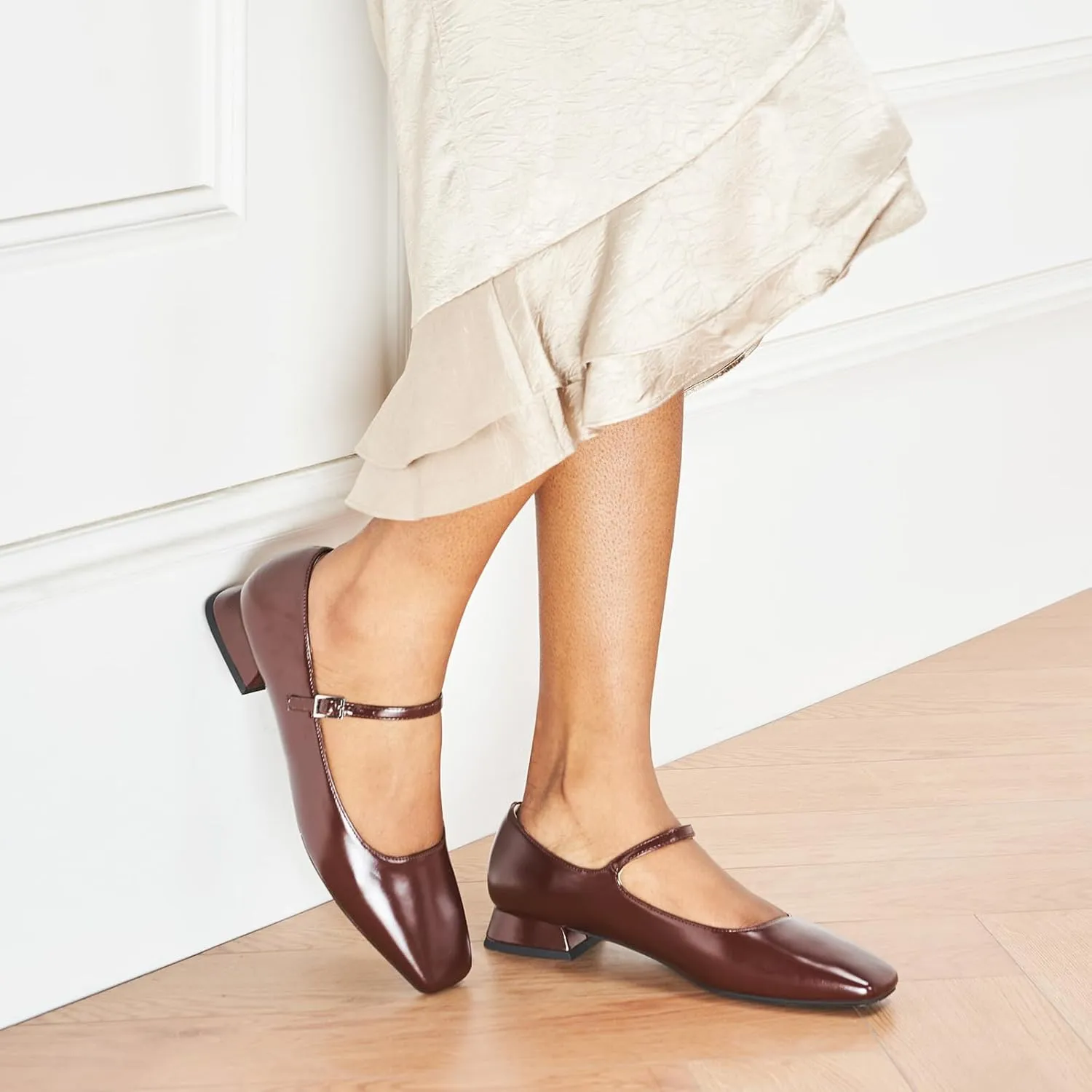 C.Paravano Women's Mary Jane Flats Adjustable Strap & Square Toe | Memory Foam Comfort | Perfect for Office, Weddings, Travel