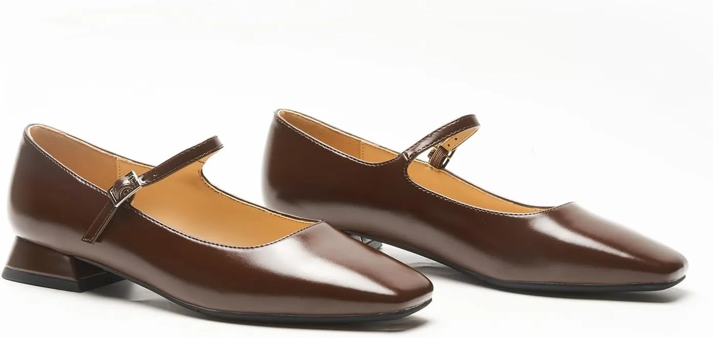 C.Paravano Women's Mary Jane Flats Adjustable Strap & Square Toe | Memory Foam Comfort | Perfect for Office, Weddings, Travel