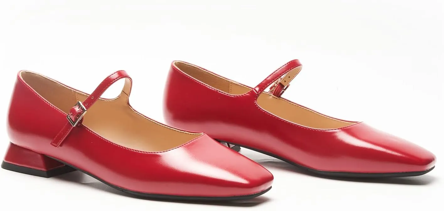 C.Paravano Women's Mary Jane Flats Adjustable Strap & Square Toe | Memory Foam Comfort | Perfect for Office, Weddings, Travel