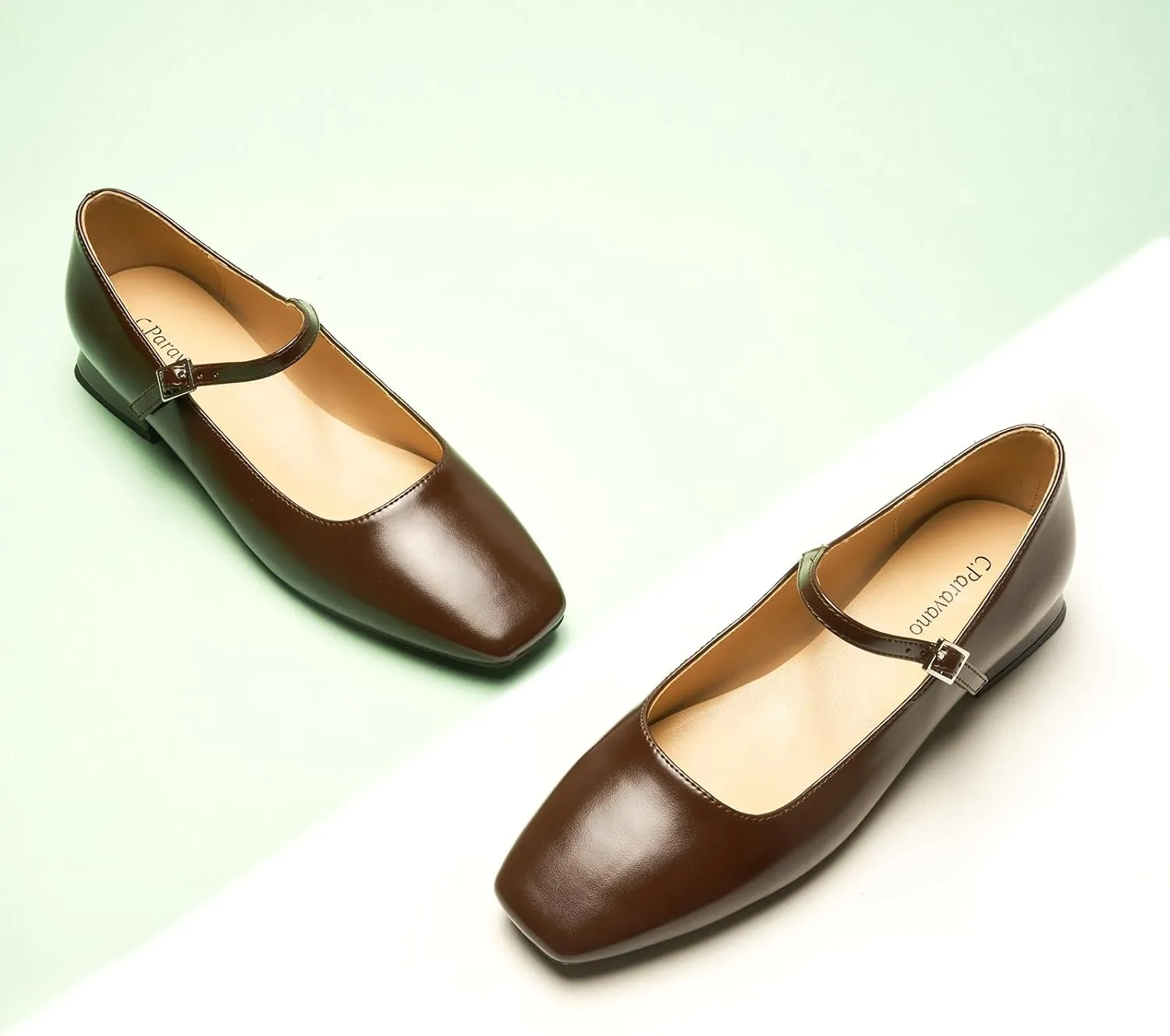 C.Paravano Women's Mary Jane Flats Adjustable Strap & Square Toe | Memory Foam Comfort | Perfect for Office, Weddings, Travel