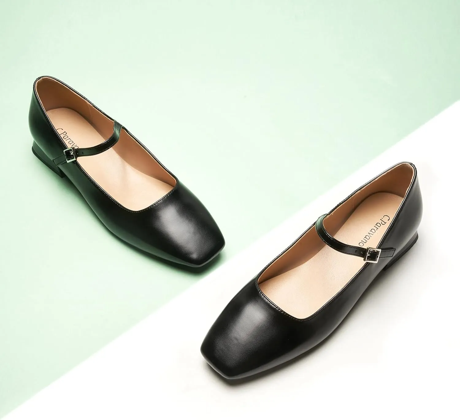 C.Paravano Women's Mary Jane Flats Adjustable Strap & Square Toe | Memory Foam Comfort | Perfect for Office, Weddings, Travel