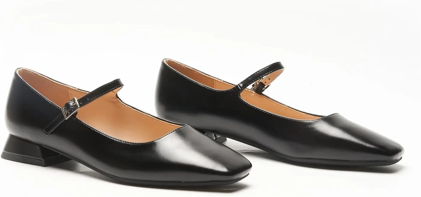 C.Paravano Women's Mary Jane Flats Adjustable Strap & Square Toe | Memory Foam Comfort | Perfect for Office, Weddings, Travel