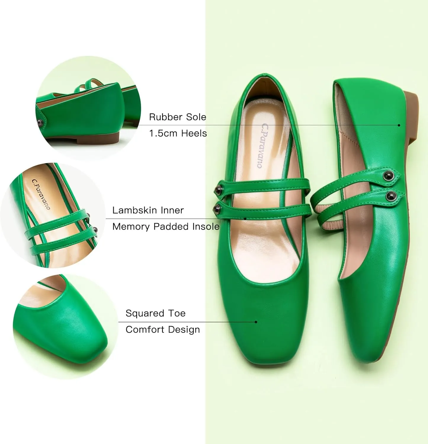 C.Paravano Women's Mary Jane Flats | Closed Toe Mary Jane Shoes for Women | Slip On Mary Janes Ballet Flats | Dress Strap Shoes for Casual Work Office & Wedding Business