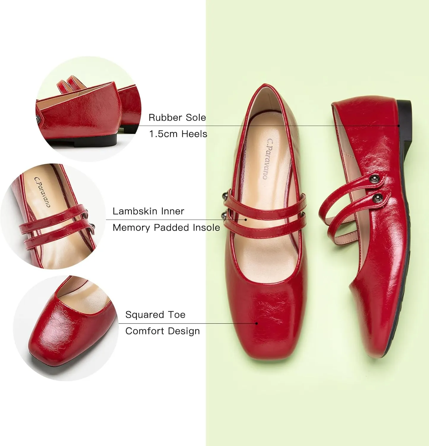 C.Paravano Women's Mary Jane Flats | Closed Toe Mary Jane Shoes for Women | Slip On Mary Janes Ballet Flats | Dress Strap Shoes for Casual Work Office & Wedding Business