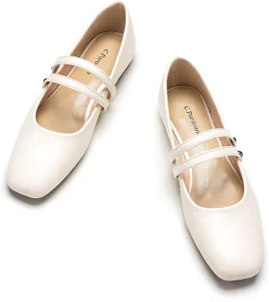 C.Paravano Women's Mary Jane Flats,Square Toe Mary Jane Shoes for Women,Mary Jane Ballet Flats,Slip On Dress Strap Shoes for Casual Work Office & Wedding Business