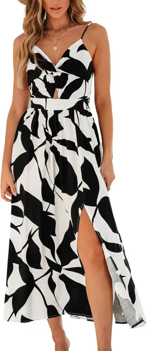 CUPSHE Women's Maxi Dress Floral Print Twisted V Neck Sleeveless Long Dress Summer Casual Dress