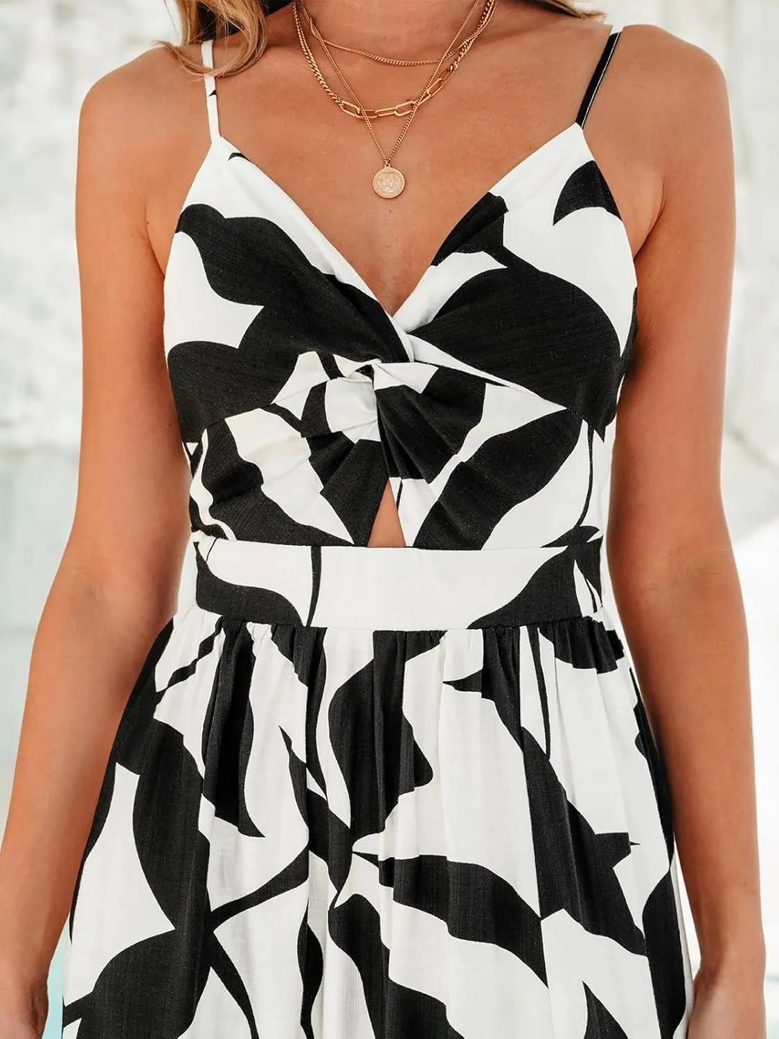 CUPSHE Women's Maxi Dress Floral Print Twisted V Neck Sleeveless Long Dress Summer Casual Dress