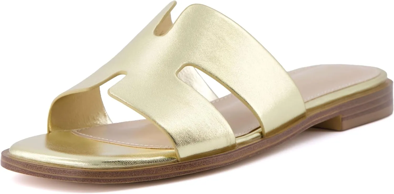 CUSHIONAIRE Voyage Cutout Strap Slides for Women, Slip On Summer Flats, Trendy Footwear, Comfortable Vacation Style Sandals for Women 2025