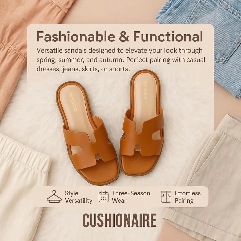 CUSHIONAIRE Voyage Cutout Strap Slides for Women, Slip On Summer Flats, Trendy Footwear, Comfortable Vacation Style Sandals for Women 2025