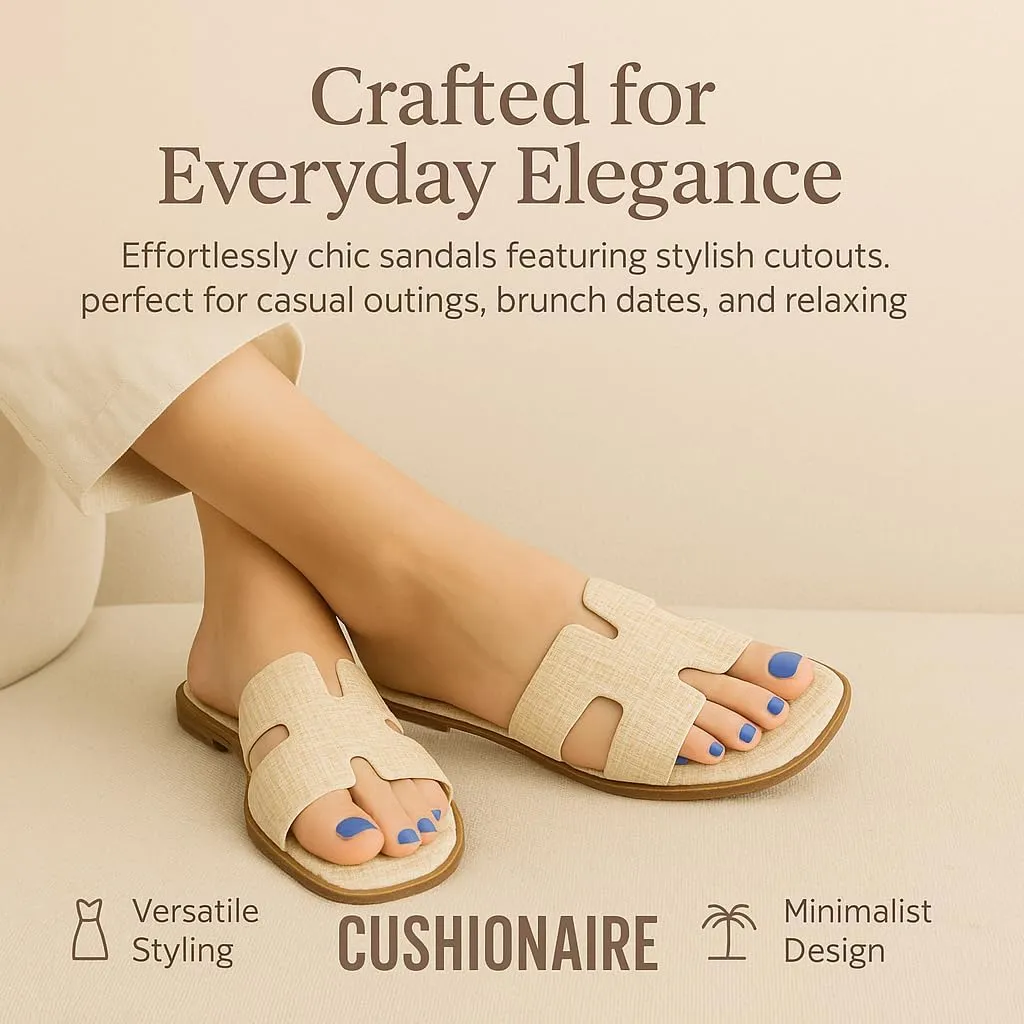 CUSHIONAIRE Voyage Cutout Strap Slides for Women, Slip On Summer Flats, Trendy Footwear, Comfortable Vacation Style Sandals for Women 2025