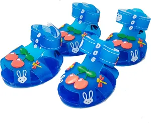 Cute Summer Dog Shoes Sweet Cherry Puppy Sandals Pet Jelly Shoes Flats, Dog Booties Paw Protector for Summer Hot Pavement (Candy Blue, #5: 2.56''x1.89''(Length*Width))