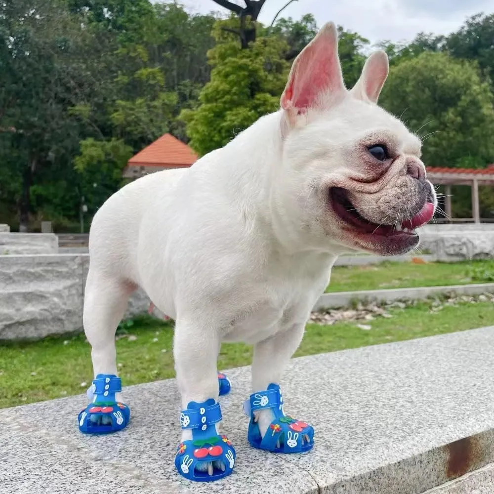 Cute Summer Dog Shoes Sweet Cherry Puppy Sandals Pet Jelly Shoes Flats, Dog Booties Paw Protector for Summer Hot Pavement (Candy Blue, #5: 2.56''x1.89''(Length*Width))