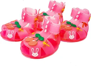 Cute Summer Dog Shoes Sweet Cherry Puppy Sandals Pet Jelly Shoes Flats, Dog Booties Paw Protector for Summer Hot Pavement (Candy Pink, #1: 1.57''x1.37''(Length*Width))