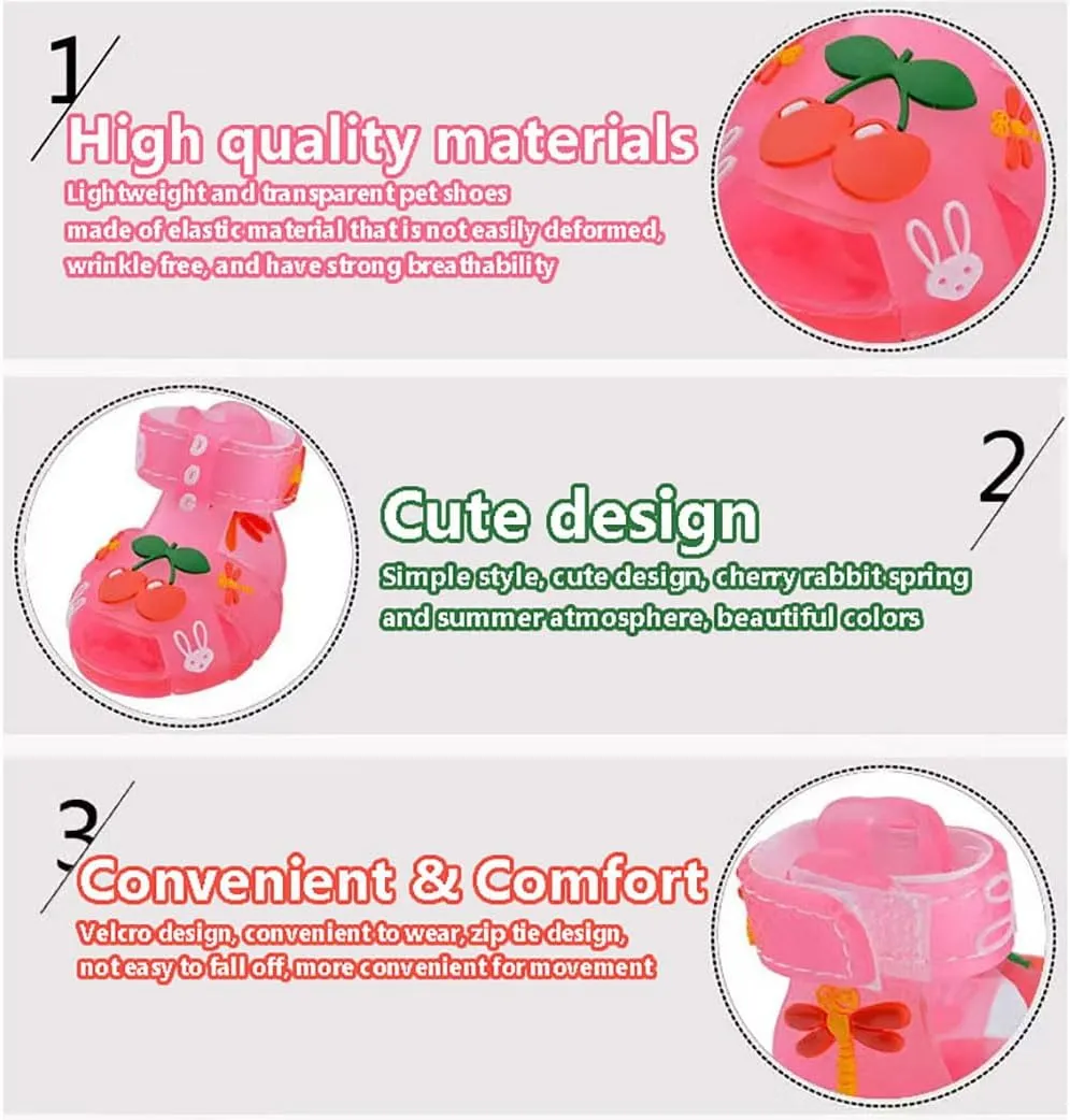 Cute Summer Dog Shoes Sweet Cherry Puppy Sandals Pet Jelly Shoes Flats, Dog Booties Paw Protector for Summer Hot Pavement (Candy Pink, #1: 1.57''x1.37''(Length*Width))