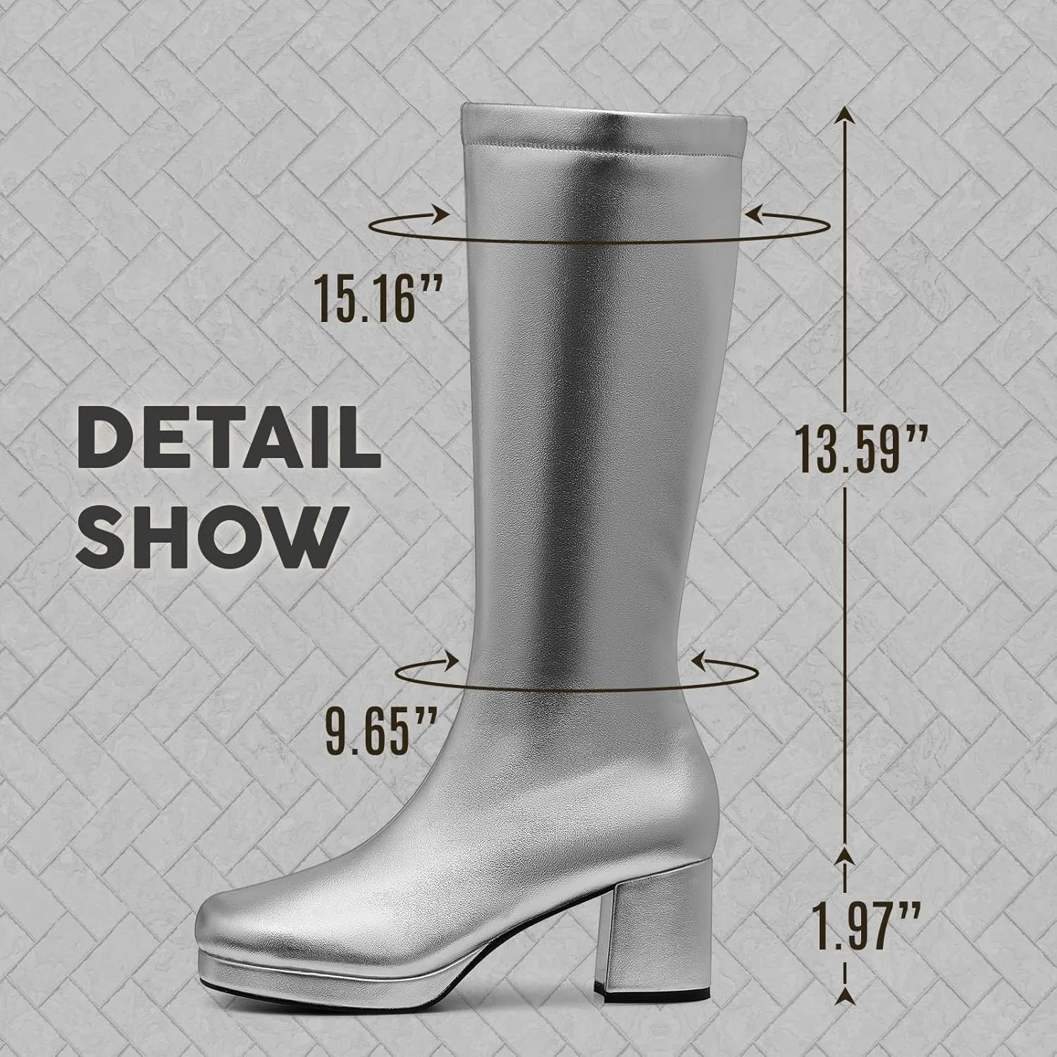 CYNLLIO Mid Calf Boots for Women Chunky High Heels Platform Boots Fashion PU Leather Solid Color Cosplay Dress Boots
