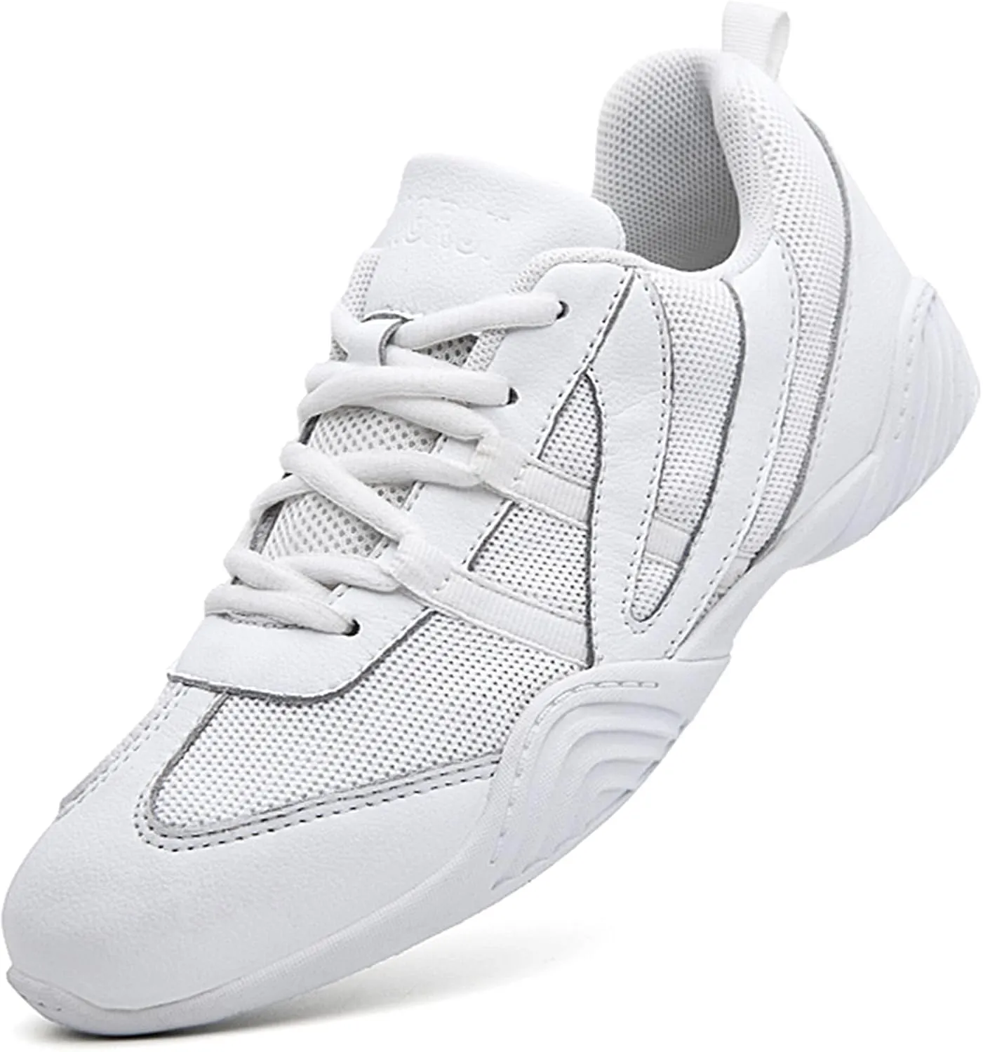 DADAWEN Cheer Shoes for Youth Girls Women White Cheerleading Dancing Shoes Athletic Training Tennis Walking Breathable Competition Cheer Sneakers
