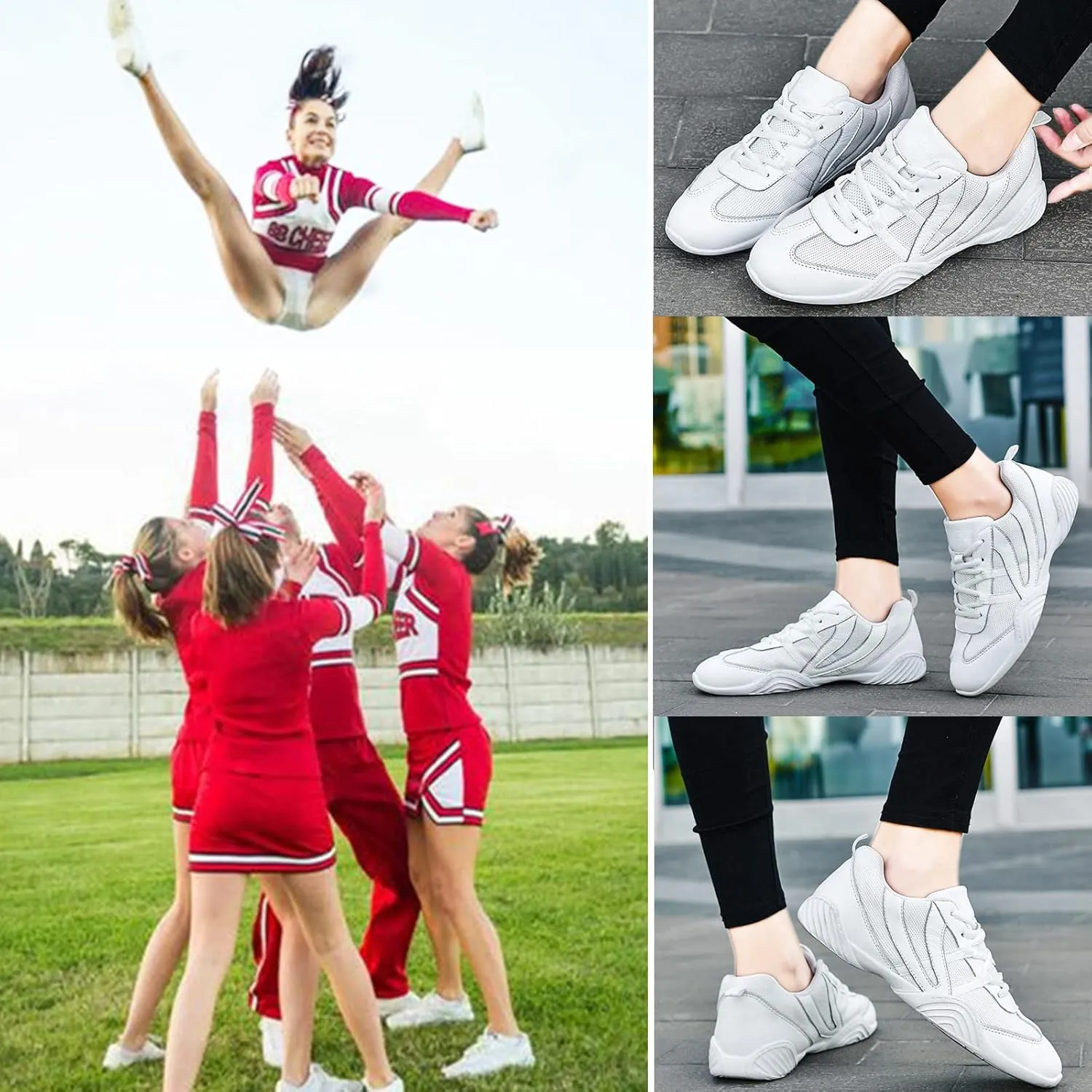 DADAWEN Cheer Shoes for Youth Girls Women White Cheerleading Dancing Shoes Athletic Training Tennis Walking Breathable Competition Cheer Sneakers