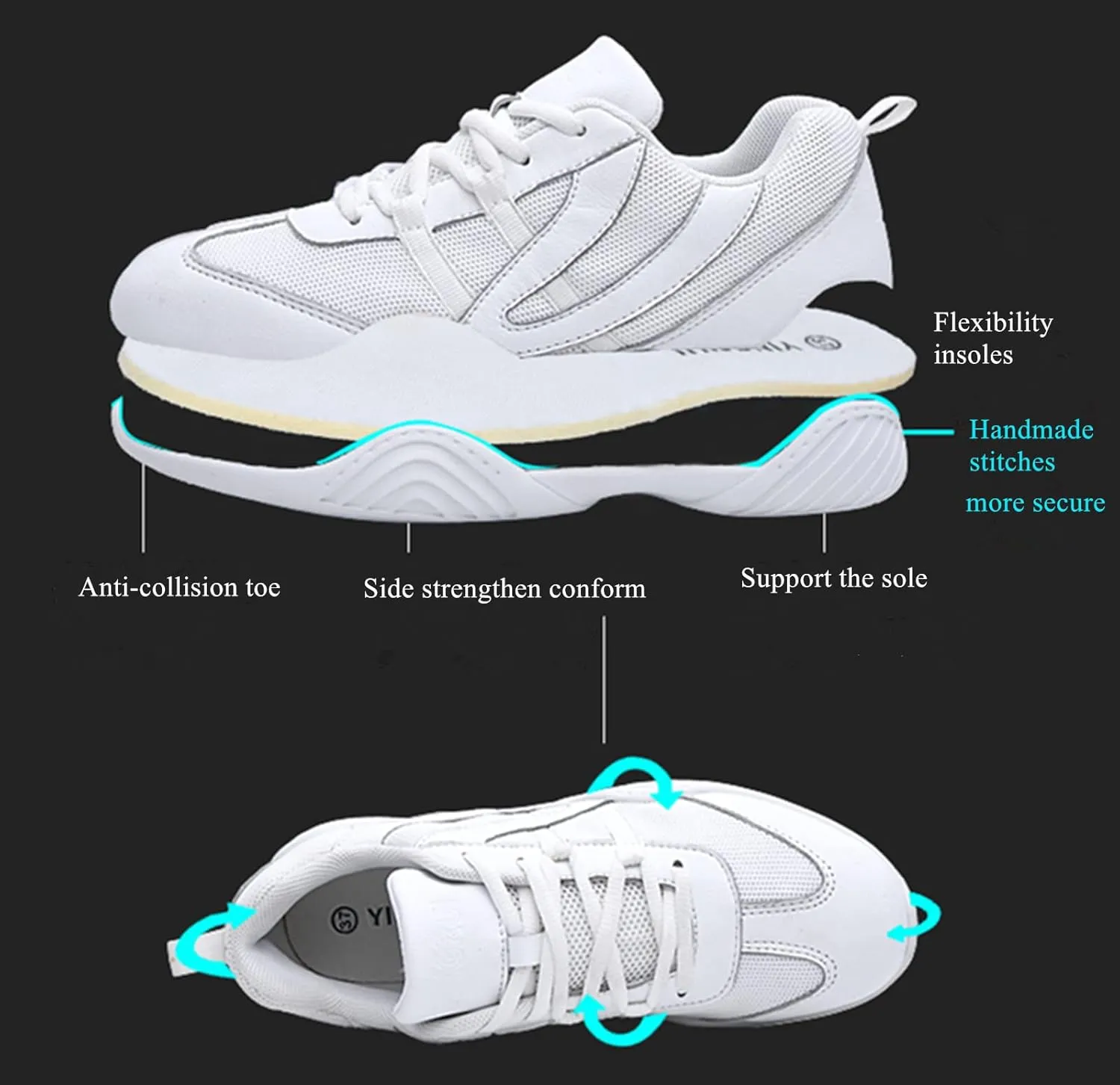 DADAWEN Cheer Shoes for Youth Girls Women White Cheerleading Dancing Shoes Athletic Training Tennis Walking Breathable Competition Cheer Sneakers