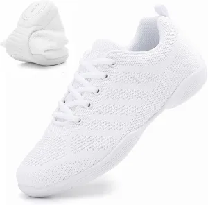 DADAWEN Girls Cheer Shoes White Cheerleading Shoes Dance Athletic Training Tennis Breathable Women Youth Lightweight Competition Cheer Sneakers