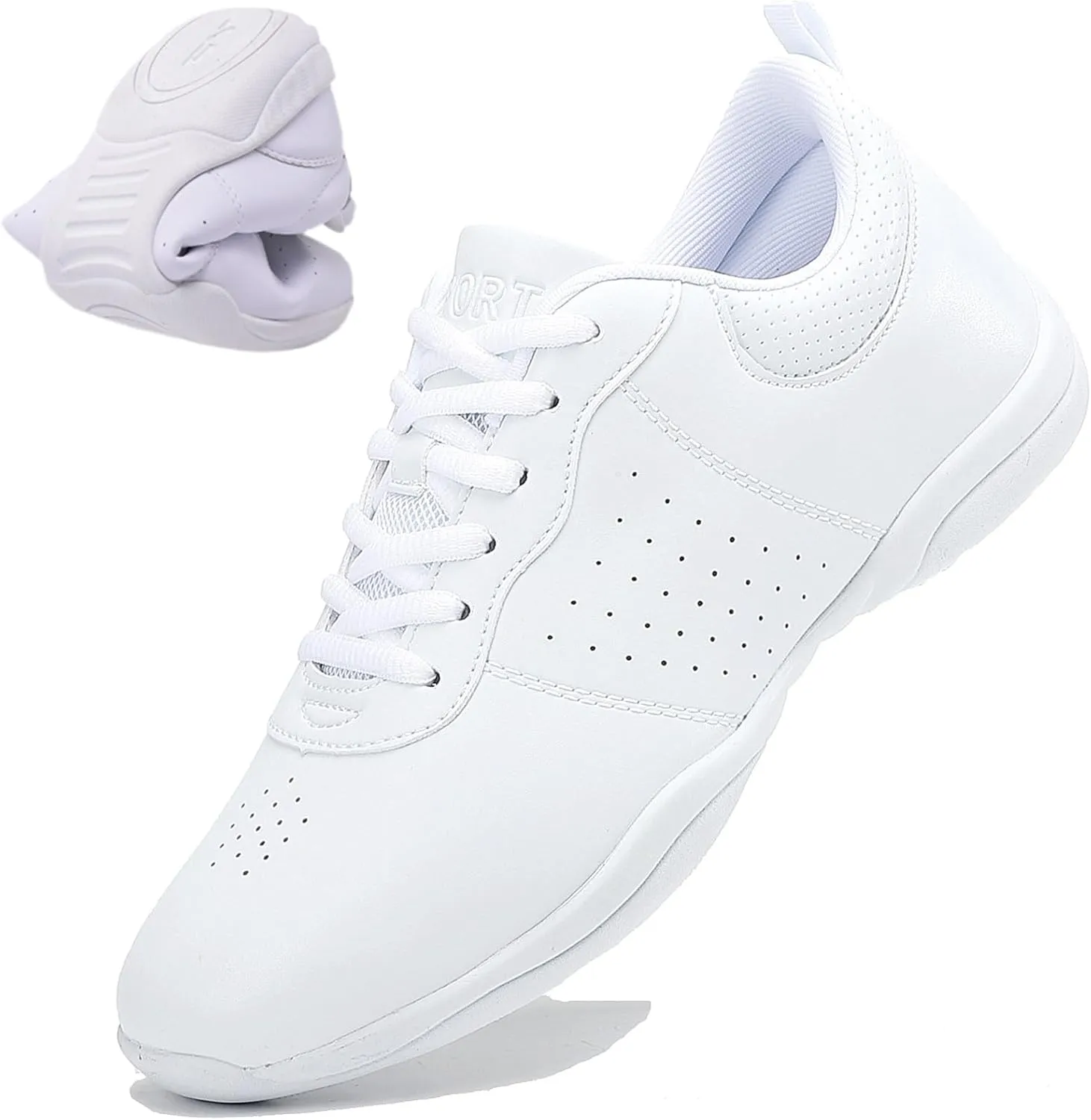 DADAWEN Girls White Cheer Shoes Youth Cheerleading Shoes Dance Athletic Training Tennis Lightweight Competition for Women Cheer Sneakers