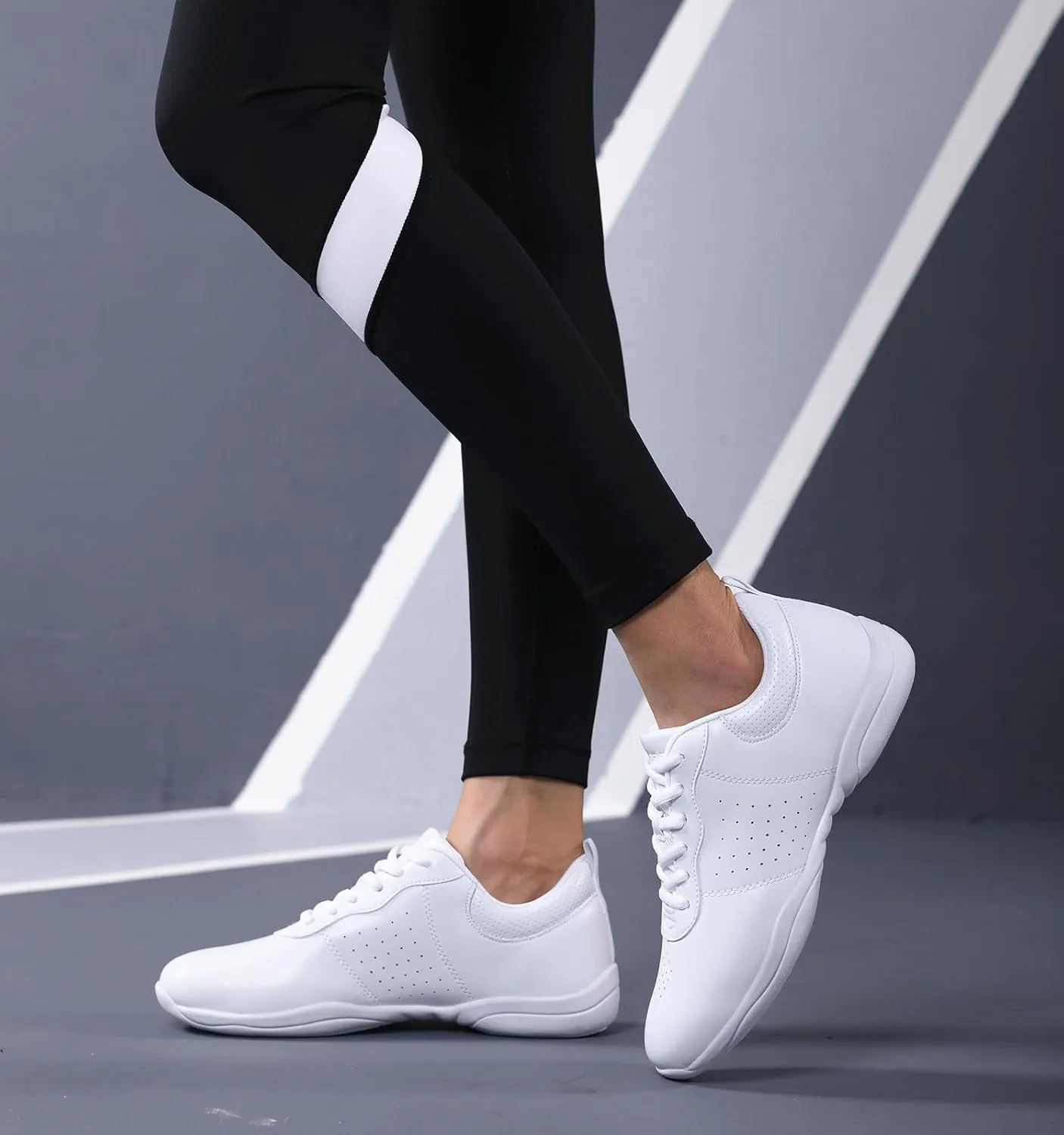 DADAWEN Girls White Cheer Shoes Youth Cheerleading Shoes Dance Athletic Training Tennis Lightweight Competition for Women Cheer Sneakers