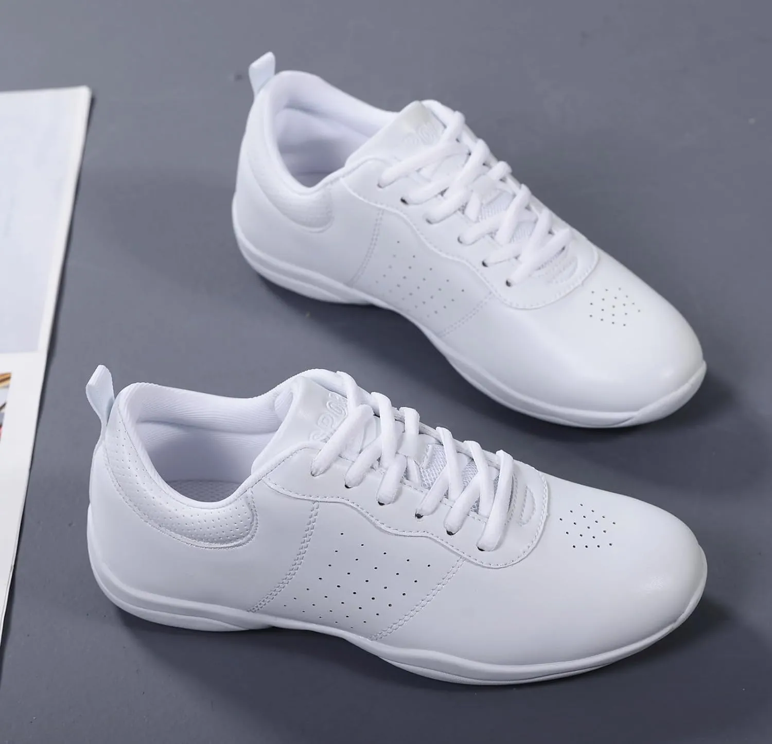 DADAWEN Girls White Cheer Shoes Youth Cheerleading Shoes Dance Athletic Training Tennis Lightweight Competition for Women Cheer Sneakers